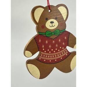 VNTG Americas Christmas Store Flat Wooden Bear Ornament Double Sided Woolworths